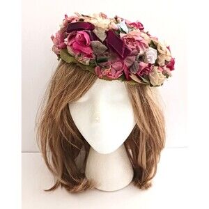 VTG Marche Floral Pillbox Hat Multi Overall 3D Flowers 50-60s Union Made USA